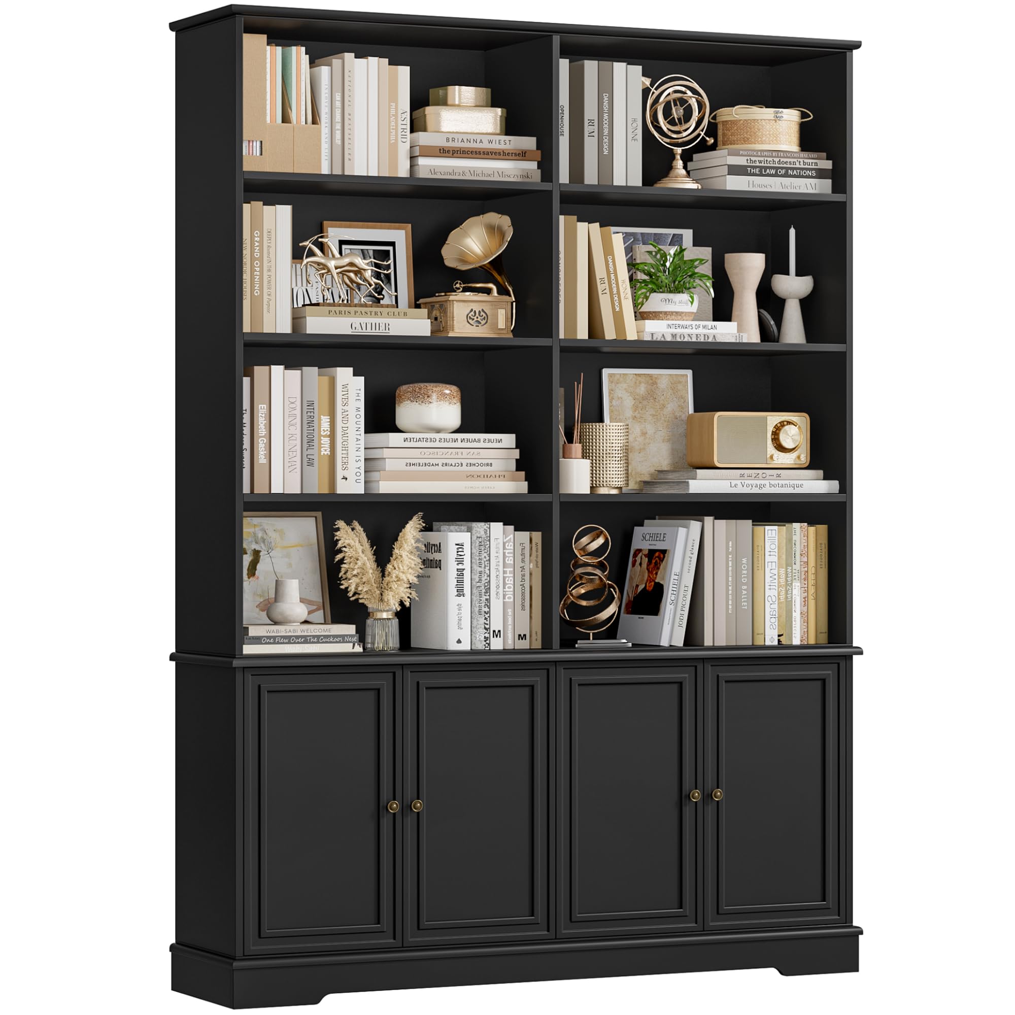 FirFurd 185cm Bücherregal mit Türen Bücherschrank mit 12 Fächern Vitrinenschrank aus Holz Hochschrank Regal mit Türen für Wohnzimmer Arbeitszimmer Büro Küche 185 x 27 x 120cm