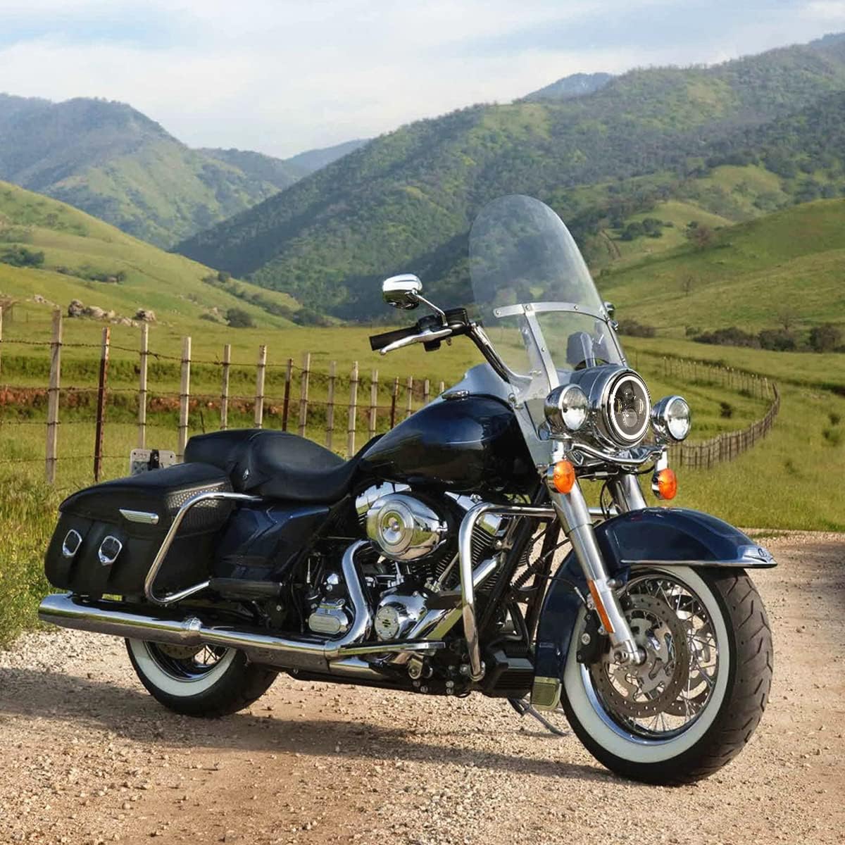 DOT 7 Inch LED Headlight Motorcycle Blue Halo High/Low Beam, Motorcycle LED Headlight Projector Angel Eyes Light JK LJ CJ Headlamp Replacement, 1PC