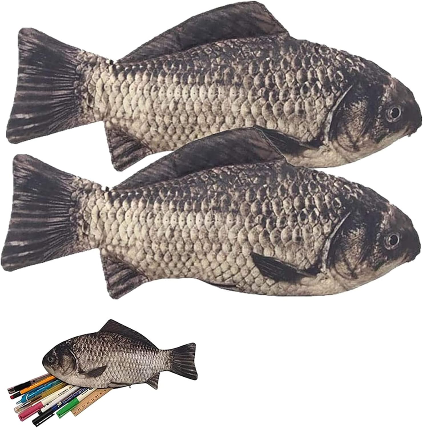 2 Pieces Simulation Fish-Shaped Pencil Case, Waterproof Coin Purse, Novelty Stationery Bag, Durable School Office Supplies Gift for Boys Girls
