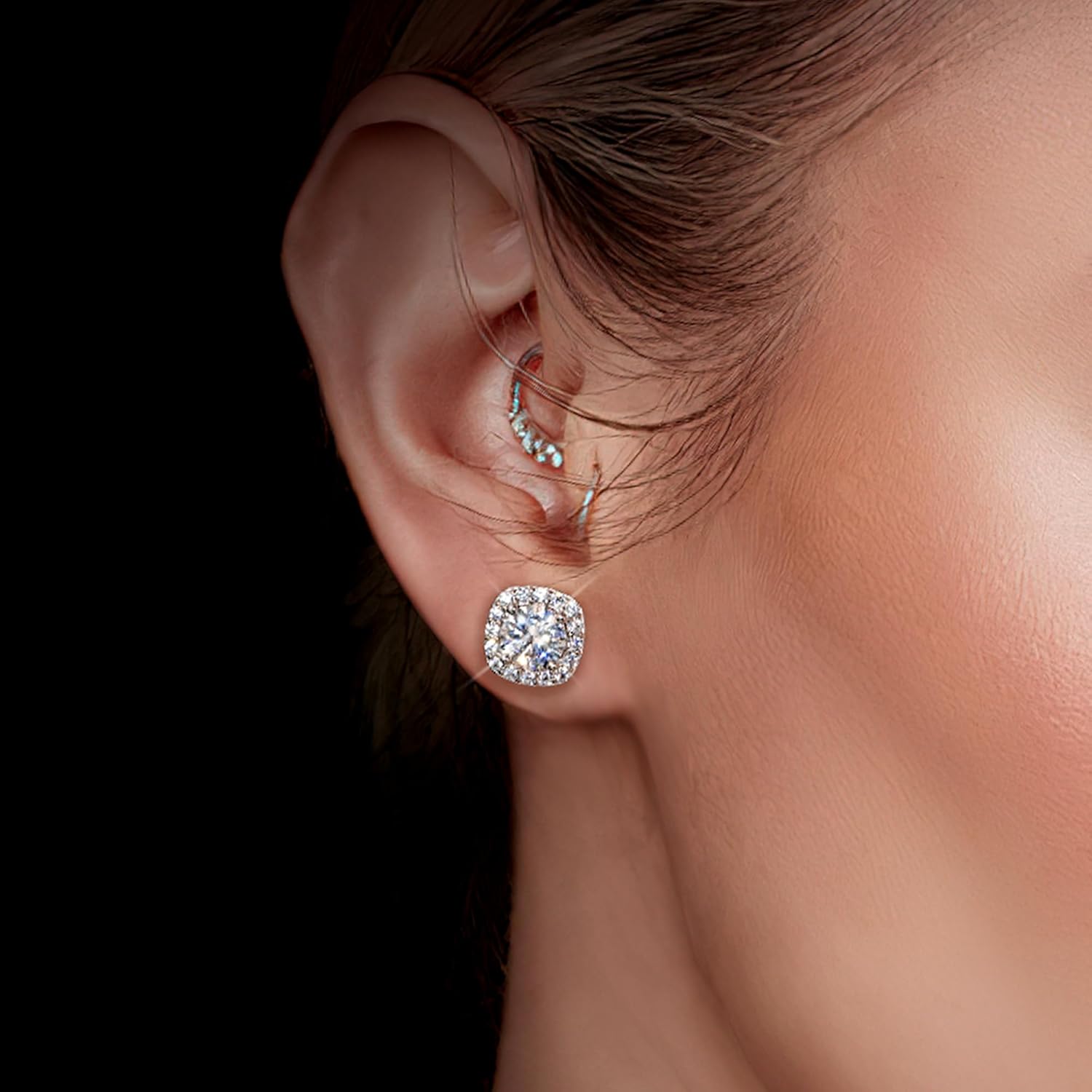 Moissanite Earrings Stud for Women, 925 Sterling Silver 0.5-2 Carat Lab Created Diamond Earring 5mm- 6.5mm Real Moissanite Studs Square Earring for Men Jewelry Gifts for Women - Image 8