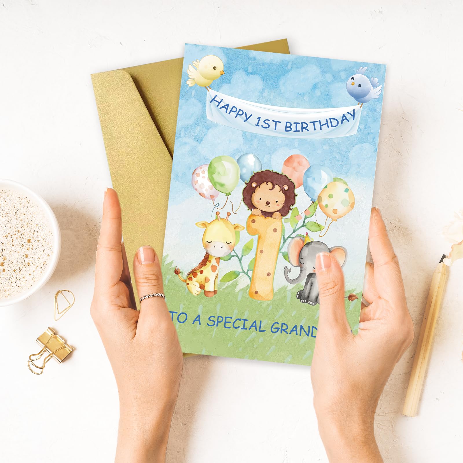 Happy 1st Birthday Card For Grandson - Birthday Greeting Card From Grandma & Grandpa