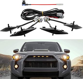 SEVEN SPARTA 4 PCS Grill Led Lights متوافق مع Toyota 4Runner 2014-2024 TRD Pro Grille و2014-2019 SR5، Premium، Limited، TRD Off-Road، الصمامات والتعليمات متضمنة قذيفة الدخان/ضوء العنبر