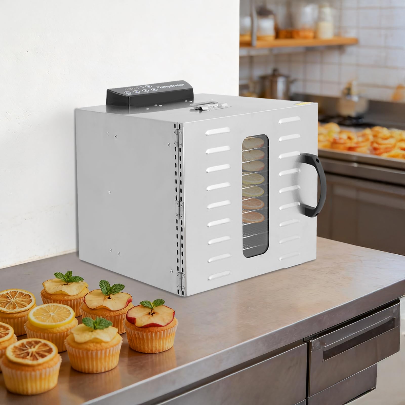 Déshydrateur en acier inoxydable 12 niveaux 1000W 30-90°C | 12 grilles et ventilateur de séchage à 360° avec minuterie pour fruits, légumes, herbes, viande et noix