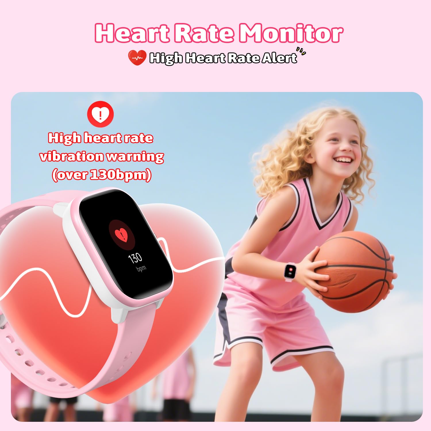 Fikami Montre Intelligente pour Enfants Filles garçons Pas d'APP Pas de téléphone nécessaire, 1,83" Fitness Tracker Sport Montre, fréquence Cardiaque,Compteur de Pas,16 jeuxpour Filles garçons 6-16