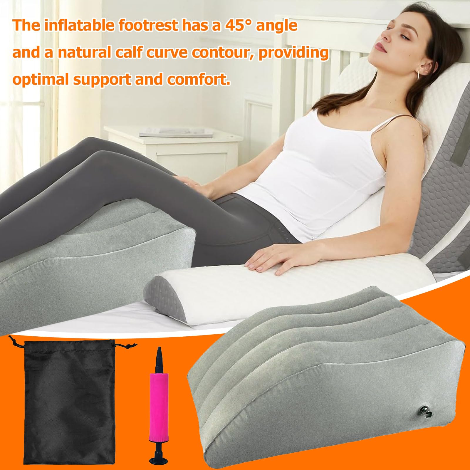 Cuscino per Gambe Dormire, in PVC, Gonfiabile Cuscino Gambe, Con Sacca di Stoccaggio e Pompa Inclusi, Aiuta a Favorire il Sonno e a Migliorare la Circolazione Sanguigna