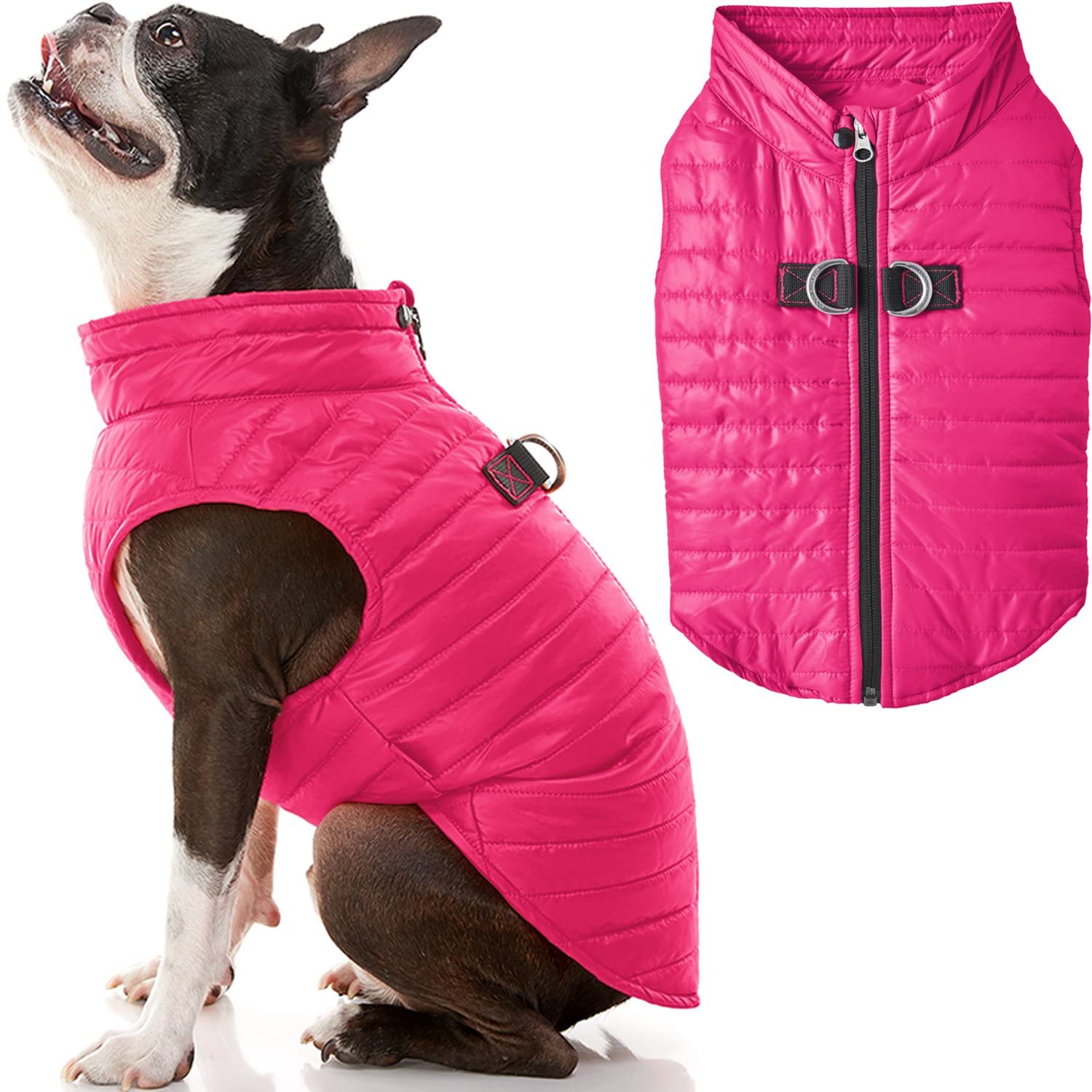 Gooby Puffer Vest Dog Jacket - Pink, Medium - Ultra Thin Zip Up Wind Breaker with Dual D Ring Leash - Water Resistant Small Dog Sweater Coat - Dog Clothes for Small Dogs Boy or Medium Dogs