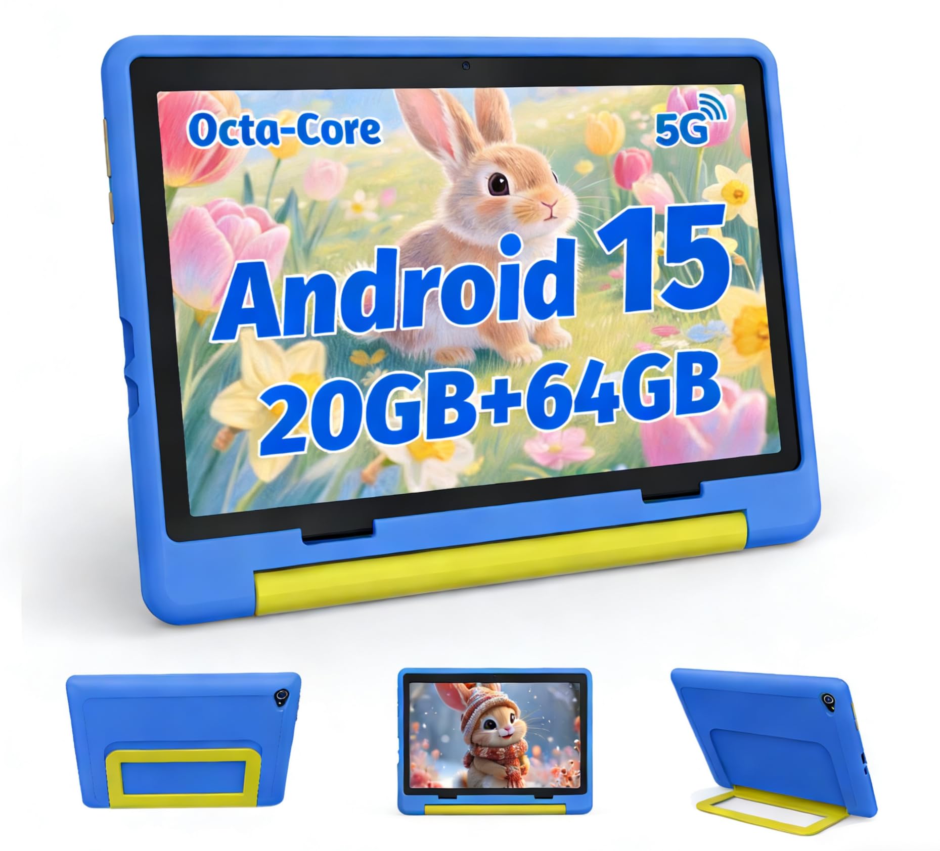 MUISOO Kids Tablet 10 inch, Android 15 Tablet for Kids Ages 3-12 Years, 20GB+64GB(1TB TF Expand), Octa-Core Processor, Parental Controls, WiFi 6, BT5.3, Preloaded Edu Apps Pad with Case (Blue)