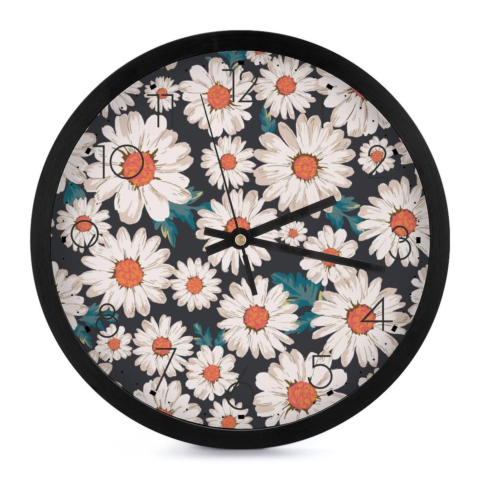 Horloge murale ronde marguerite avec grands chiffres pour décoration de salon et cuisine
