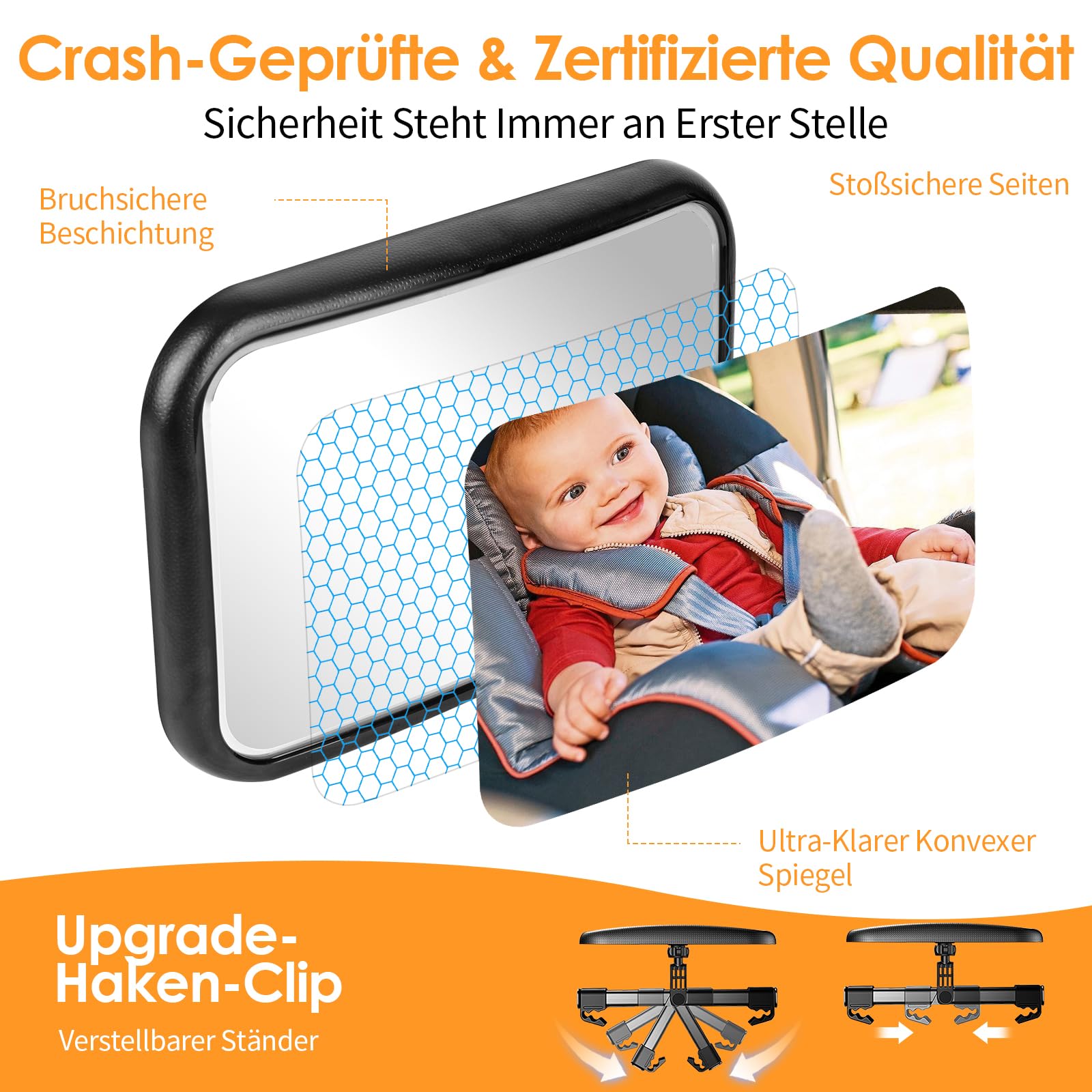 Spiegel LED Auto Baby Rückbank 360° Drehbar Rücksitzspiegel Autospiegel Sicherheit Autositz Spiegel Babyspiegel Rückansicht Monitor Autospiegel Baby Rücksitz mit Haken Clip & Beleuchtung