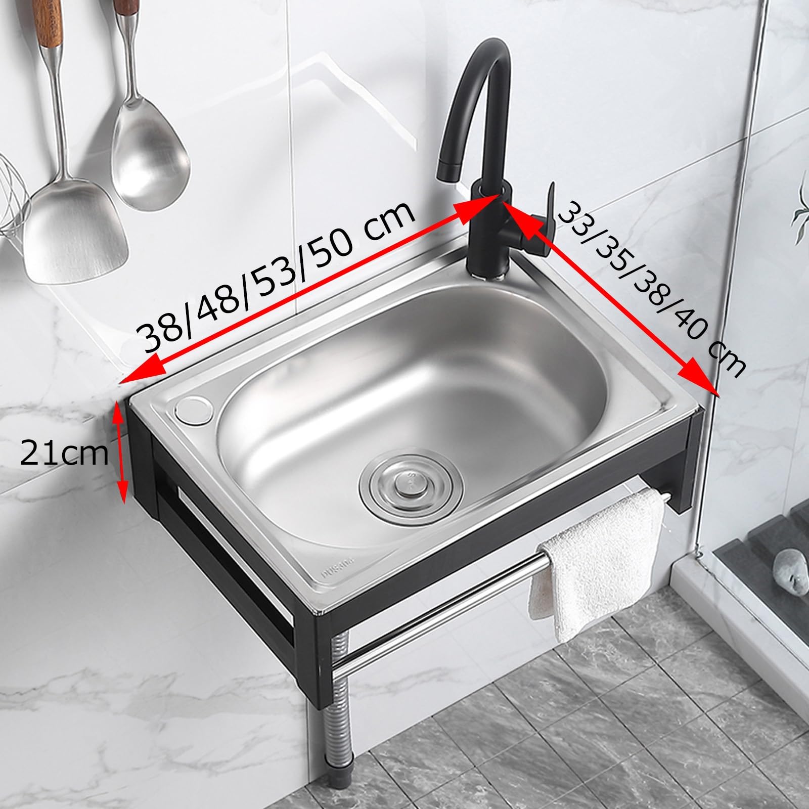 Generico Lavello in Acciaio Inossidabile per Uso Interno/Esterno - Lavello da Cucina Commerciale a Vasca Singola con Rubinetto e Supporto - Ideale per Lavanderia, Garage, Catering e ristoranti