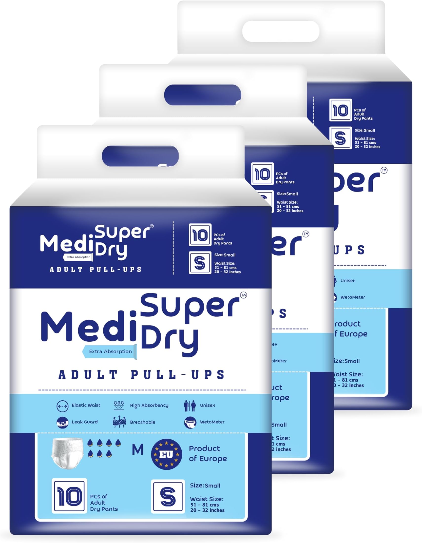 Adult Diaper Pants | Small (S) |Waist 51-81 cm (20-32 inches) |High Absorbency -10 Hrs |Rash-Free |Leakproof |Breathable |Odourless |Elastic Waist |For Men & Women | 30 Units, Pack of 3