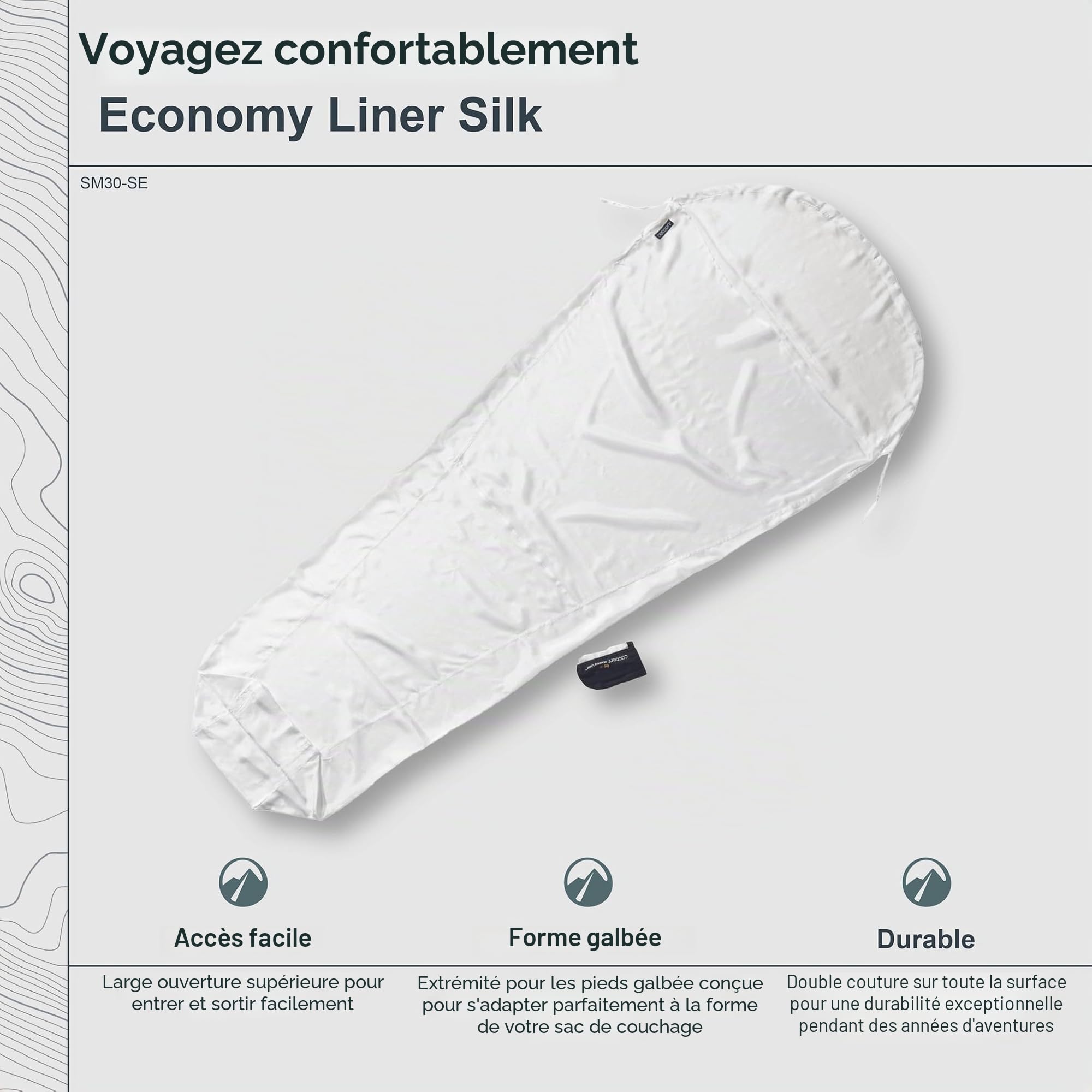 Cocoon Drap de sac 100 % Soie naturelle blanche SM30-SE Sarco