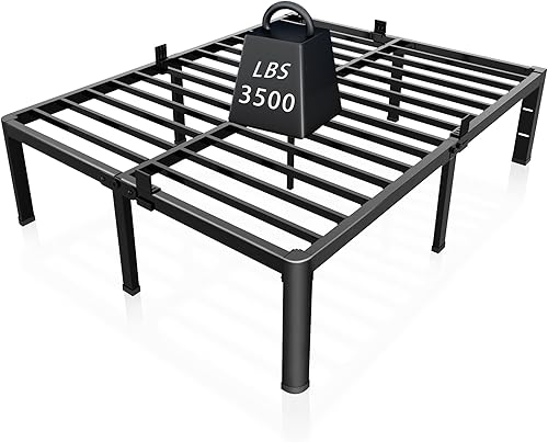Miniatura 24 de ROIL - Base de cama tamaño completo de 14 pulgadas con agujero para cabecera, patas de esquinas redondas, retenedores de colchón, listones de acero