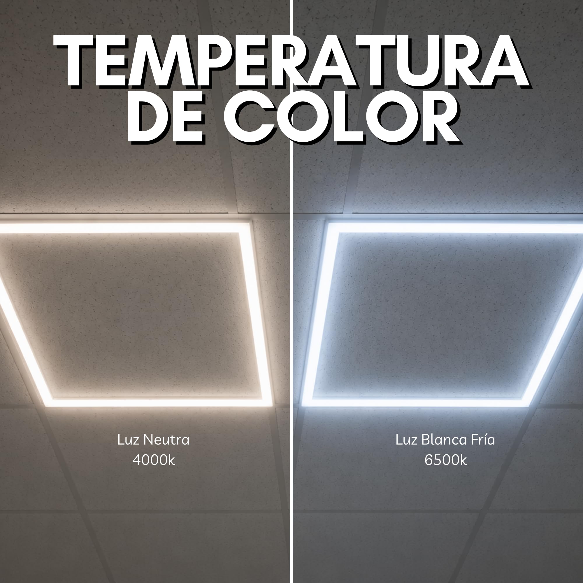 Panel Marco luminoso LED 60x60 48W Desmontable para techo técnico de placas. Iluminación eficiente para oficinas y comercios. Luz Neutra (4000ºK) - Garantía Europea 3 años