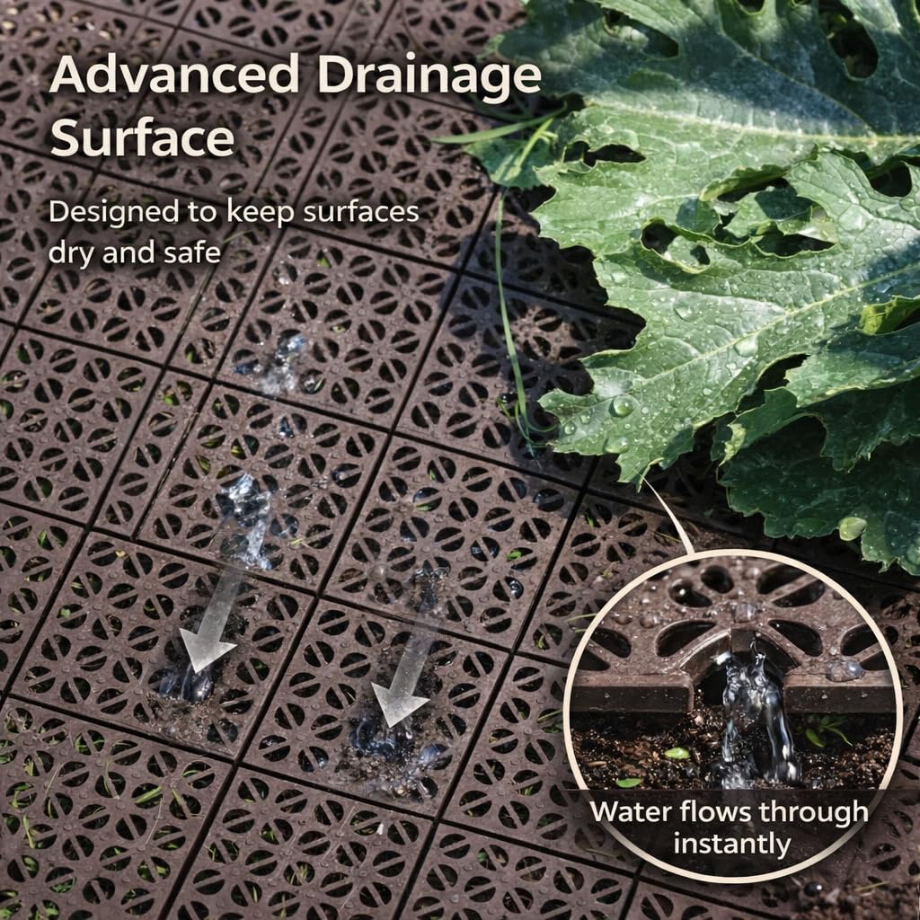 Multiflex Interlocking Deck Tiles – 22 Pack Patio Flooring Tiles, 12" x 12" Plastic Decking, Fast Drainage, Easy Snap Install, No Warping, Balcony Garden Floor Covering, Made in Italy – Grey