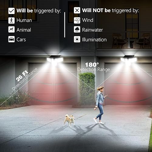 Miniatura 2 de AmeriTop Luces solares para exteriores, paquete de 2 300 luces LED de alto brillo con sensor de movimiento solar 4 cabezales ajustables, iluminación