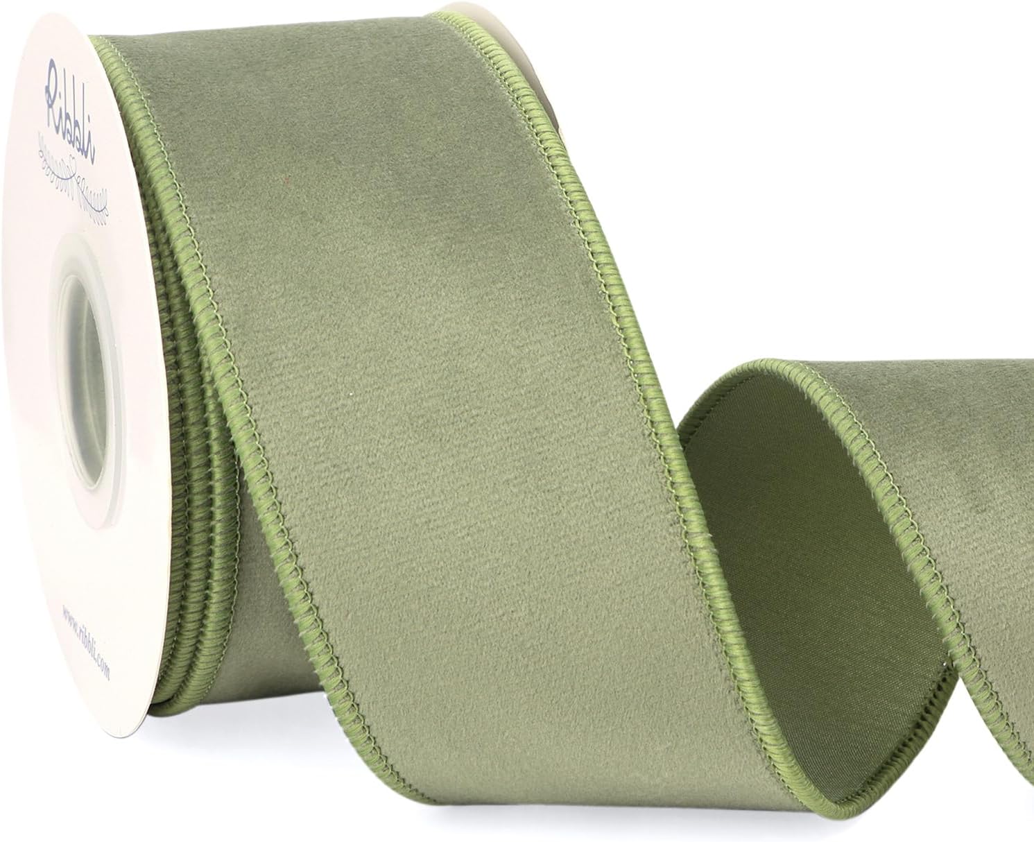 RibbliSage Green Velvet Wired Ribbon with Dupioni 2.5 Inch Christmas Ribbon for Gift Wrapping Christmas Tree Decoration Crafts Wreaths Supplies-Continuous 10 Yards