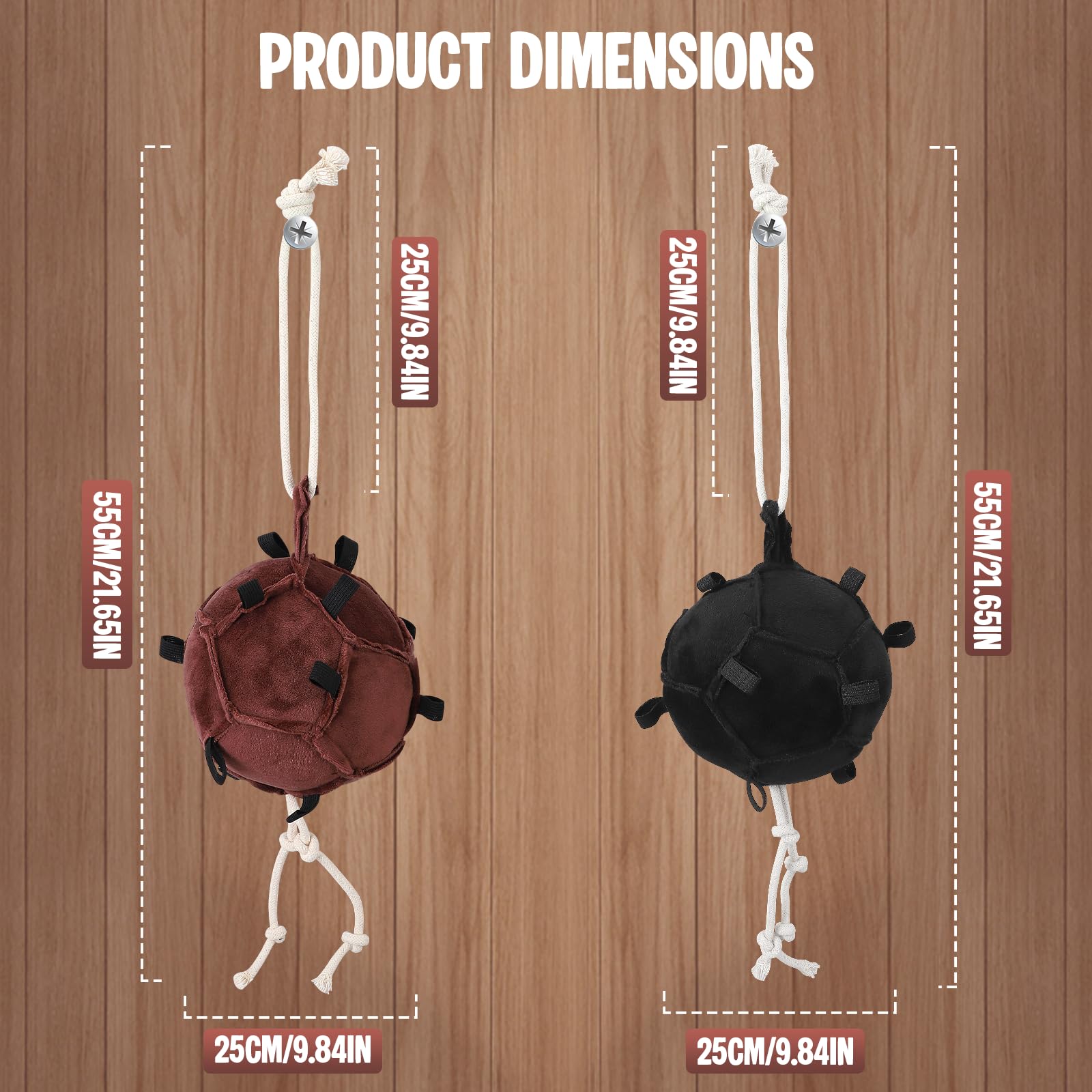 Lot de 2 jouets pour chevaux, noir et marron, boules d'alimentation de carotte, pendentif boule d'alimentation lente, balle de récompense pour chevaux, bétail, mouton, anti-stress