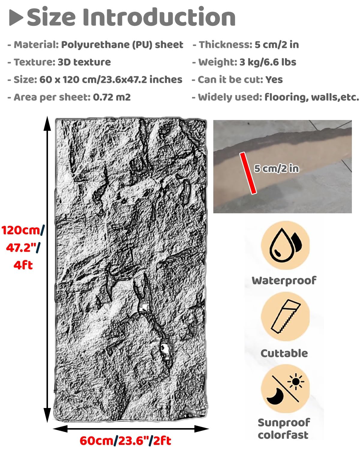 Pannelli Decorativi per Pareti Pannelli Murali in Finta Pietra per Interni Ed Esterni da 5 Cm, Confezione da 3, 6, 9 Pannelli con Texture in Cemento E Design 3D, Rivestimento(White-c,6 Pack)