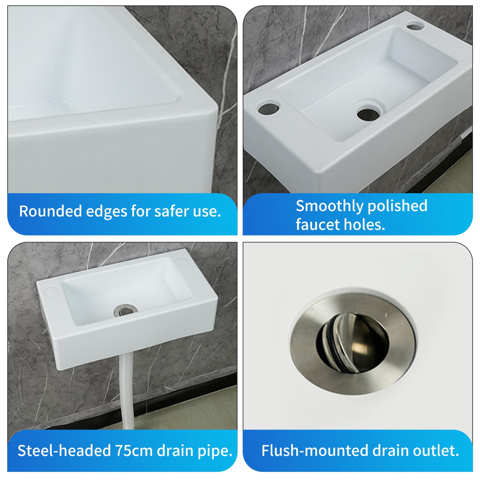 Lavabo de plástico, lavabo de vertido, lavabo para lavarse las manos, lavabo sencillo de plástico con manguera, tapón de desagüe para jardín, garaje, sótano, autocaravana (blanco, 40 x 20 cm)