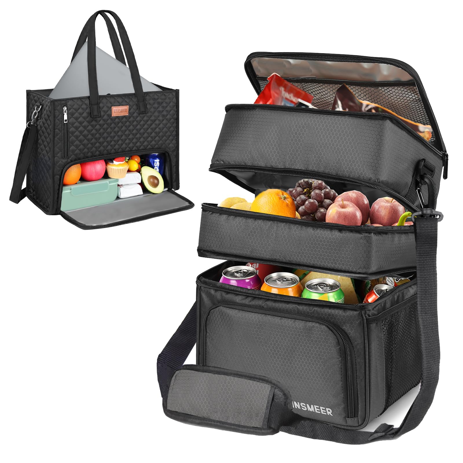 INSMEER Mens Lunch Box Womens Insulated Lunch Tote 2-Pack Leak-Proof Thermal Food Bag Set for Office
