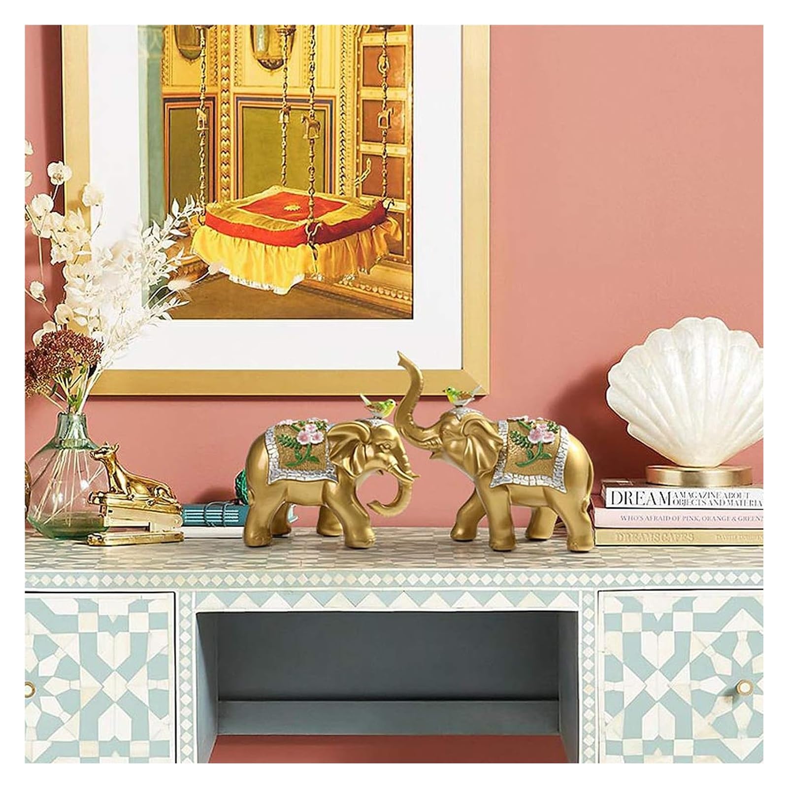 Regali Portafortuna Scultura da Tavolo Elefante Cinese Decorazione Fortuna Feng Shui Coppia di Elefanti Soggiorno Ufficio Scrivania Statua di Elefante Decorazione Apertura Inaugu