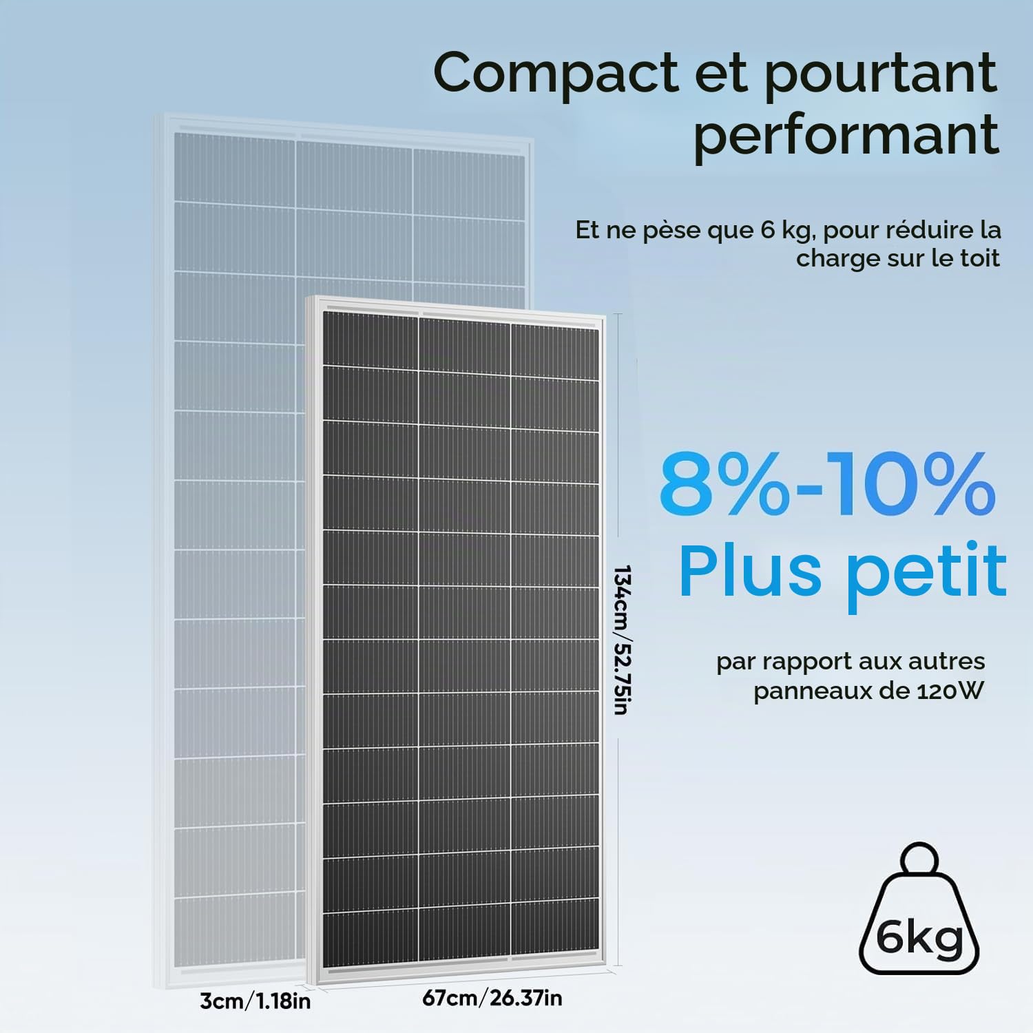 Panneau solaire 600 W monocristallin 200 W x 3 modules PV de type N - Panneau solaire IP68 pour batteries 12 V - Panneau solaire 18BB pour camping-car, installation de balcon, abri de jardin