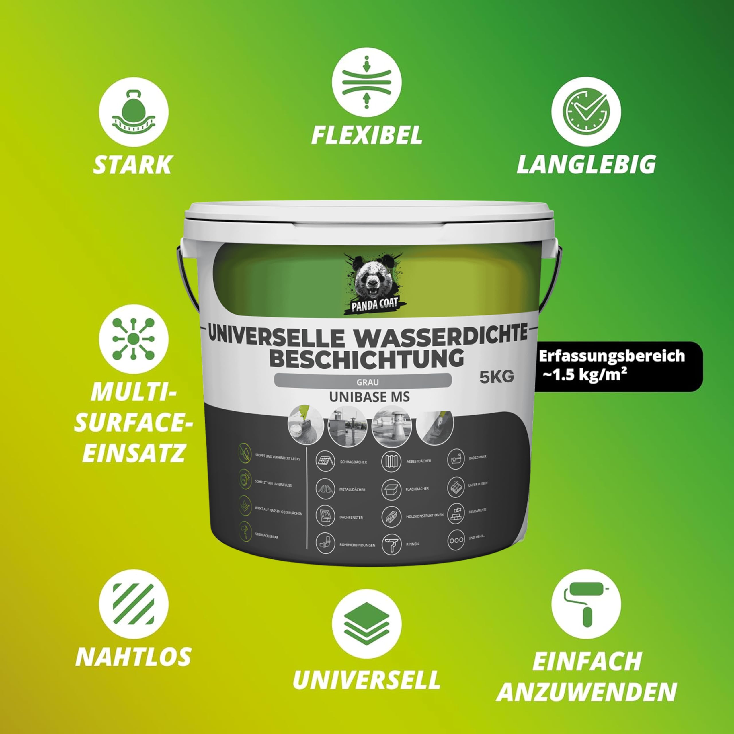Wasserdichte Dichtmasse – Flüssigkunststoff Abdichtung – Bitumen Dichtmasse – Dachrinne abdichten – Flachdachabdichtung – Beton, Metall & Holz Dichtschlämme – Dachabdichtung flüssig (5 kg)