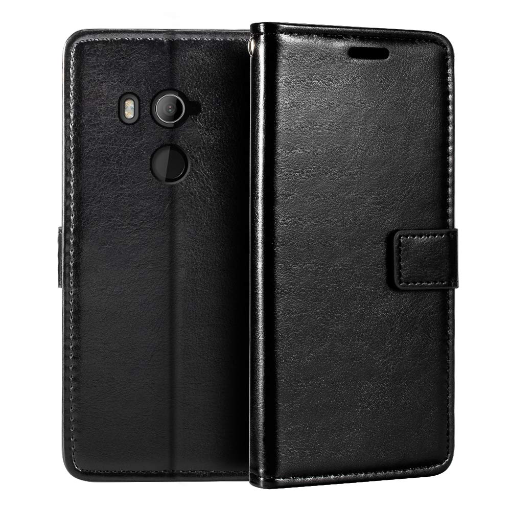 PU Leather Phone Wallet Case Compatible with HTC U11 Eyes, Magnetic Flip Cover with Card Slots, Full Protection and Stand Function (Black)