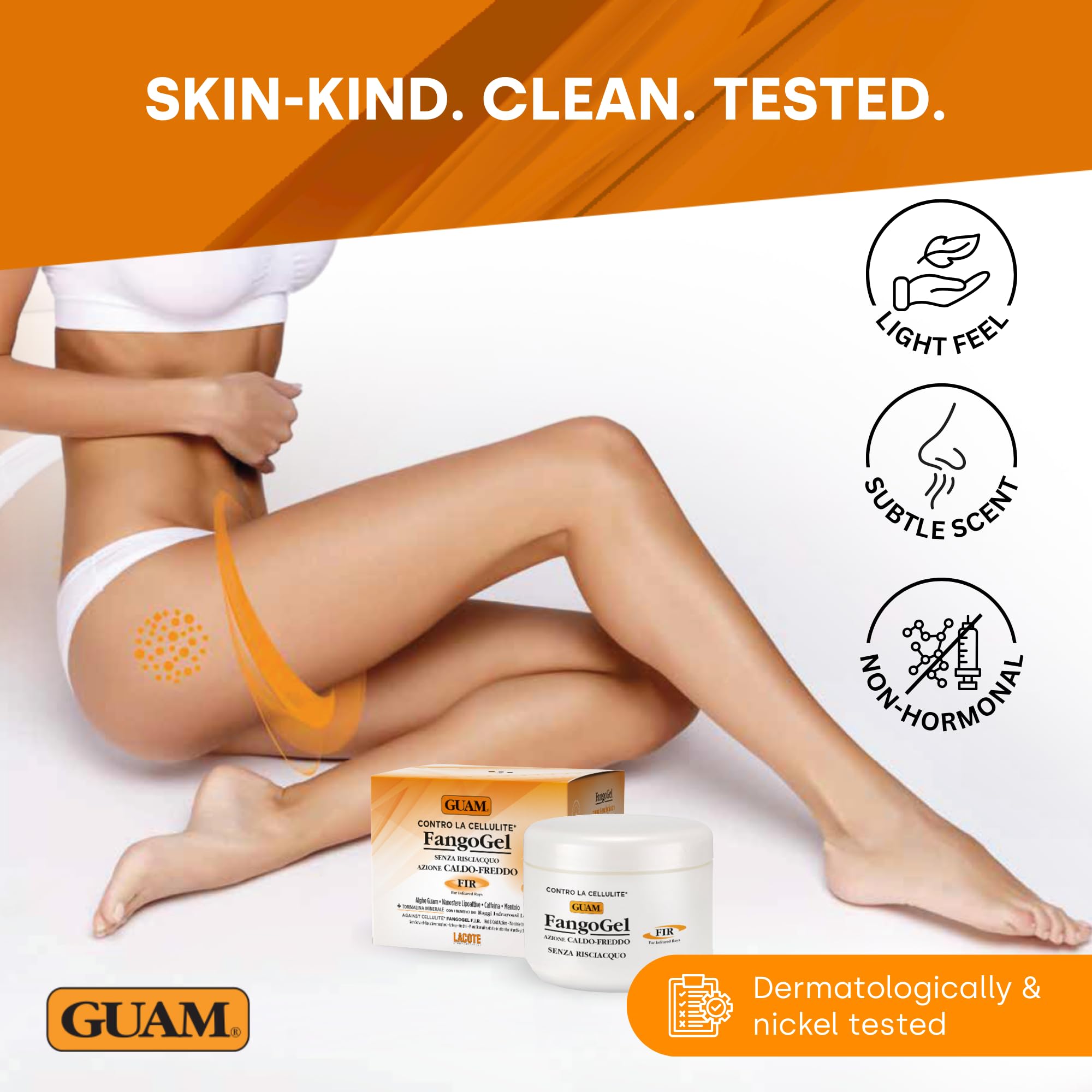 Guam Fangogel F.I.R. Contro la Cellulite Senza Risciacquo Azione Caldo-Freddo con Nanosfere Lipoattive, Caffeina, Mentolo, Giallo, 300