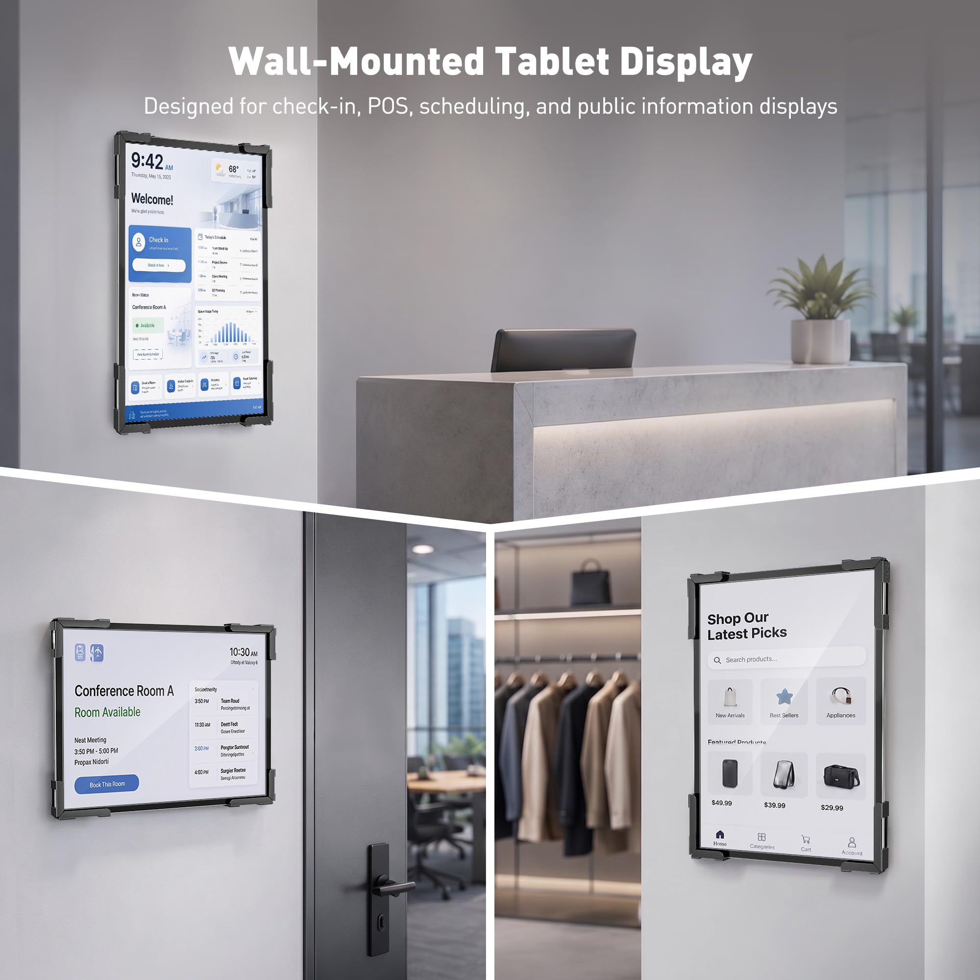 AboveTEK Uchwyt ścienny do tabletu z ochroną przed kradzieżą, zamykany uchwyt stalowy obracany o 360°, odpowiedni do tabletów 9,7-13", do odbioru, sali konferencyjnej, kasy/POS i handlu detalicznego