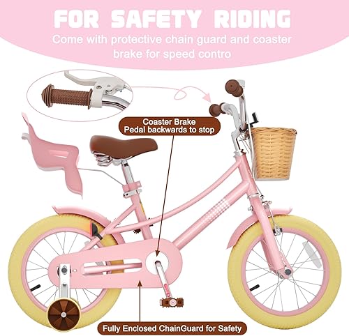 Miniatura 4 de XJD Bicicleta para niñas pequeñas y niños de 2 a 12 años, bicicleta para niños de 12, 14 y 16 pulgadas, con ruedas de entrenamiento y cesta