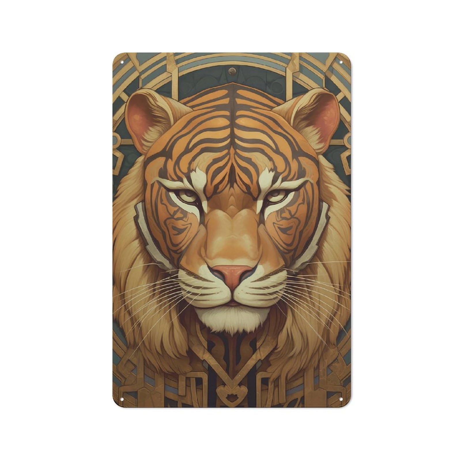 Junmoney Golden Tiger Tin Sign 30X20cm For Café Or Home Bar, Rustic Wall Decor, For Garage, Workshop And Man Cave Decoration