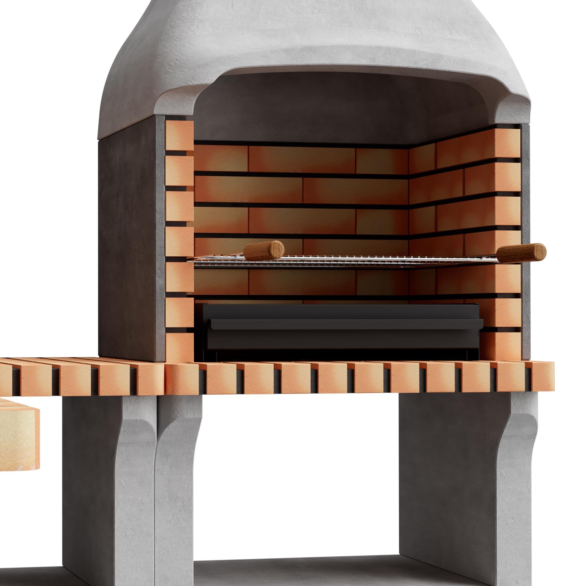 MOVELAR - Barbacoa de Obra Prefabricada de Leña y Carbón Modelo New Iberia Plus XL con Mini Soporte Lateral (Gris, Naranja - 128 x 47 x 190 cm) REF: M00049 - Cocina de Exterior para Jardín o Patio