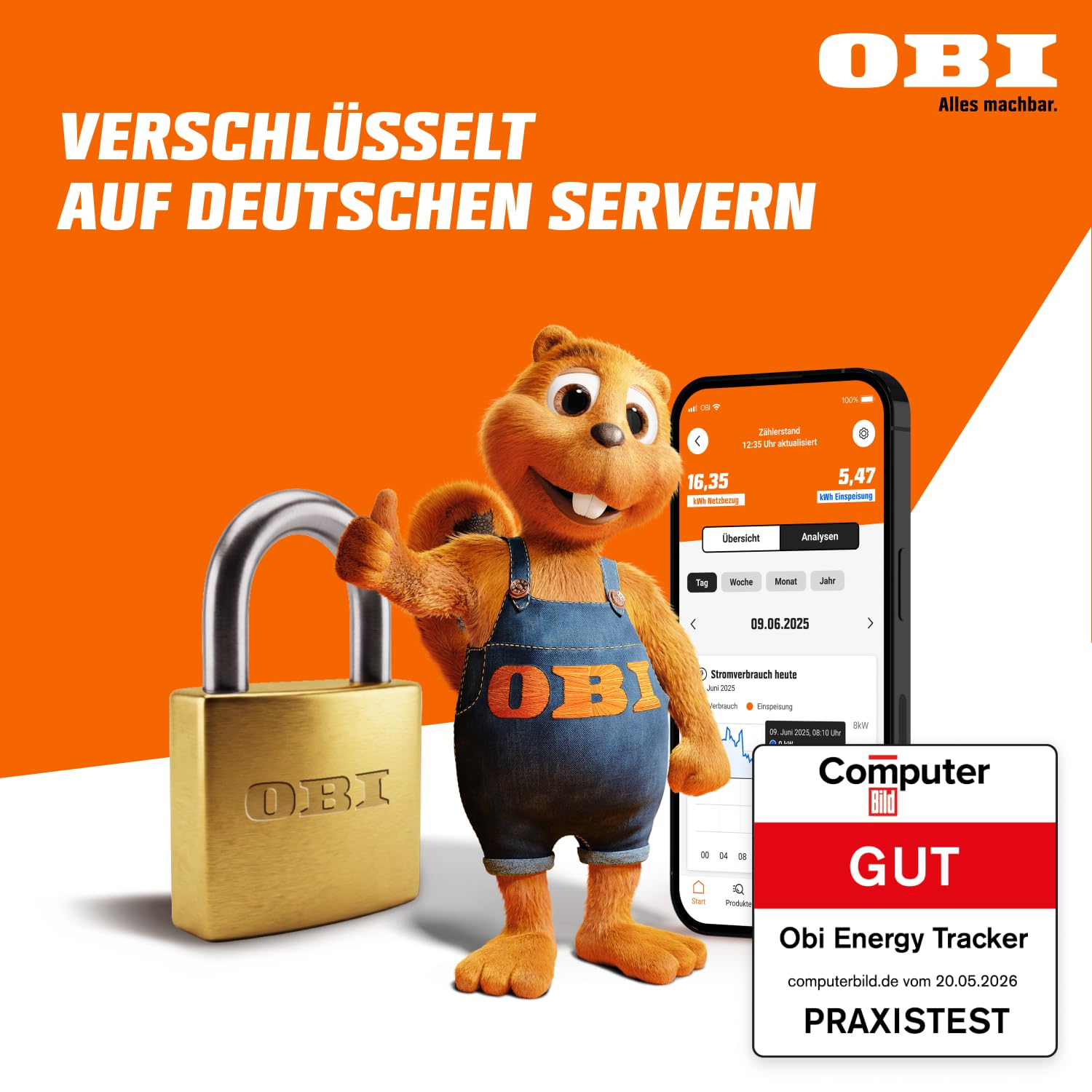 OBI ENERGY TRACKER - Smarter Stromzähler Ausleser | Strommessgerät & Stromverbrauchsmesser mit App | Energiemessgerät