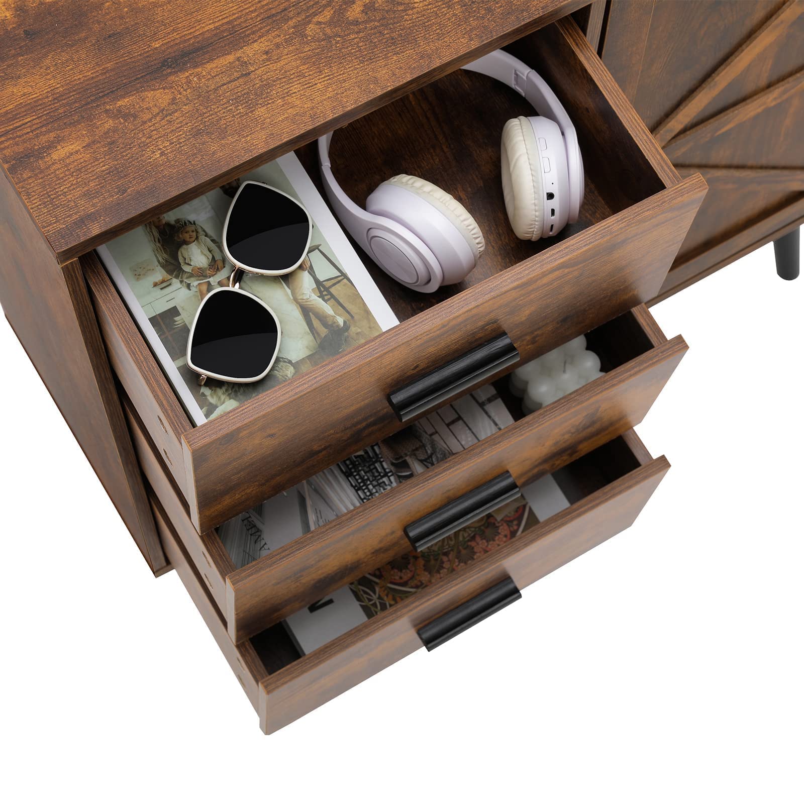 WEENFON Mid Century Storage with 3 Drawers & Door, Floor