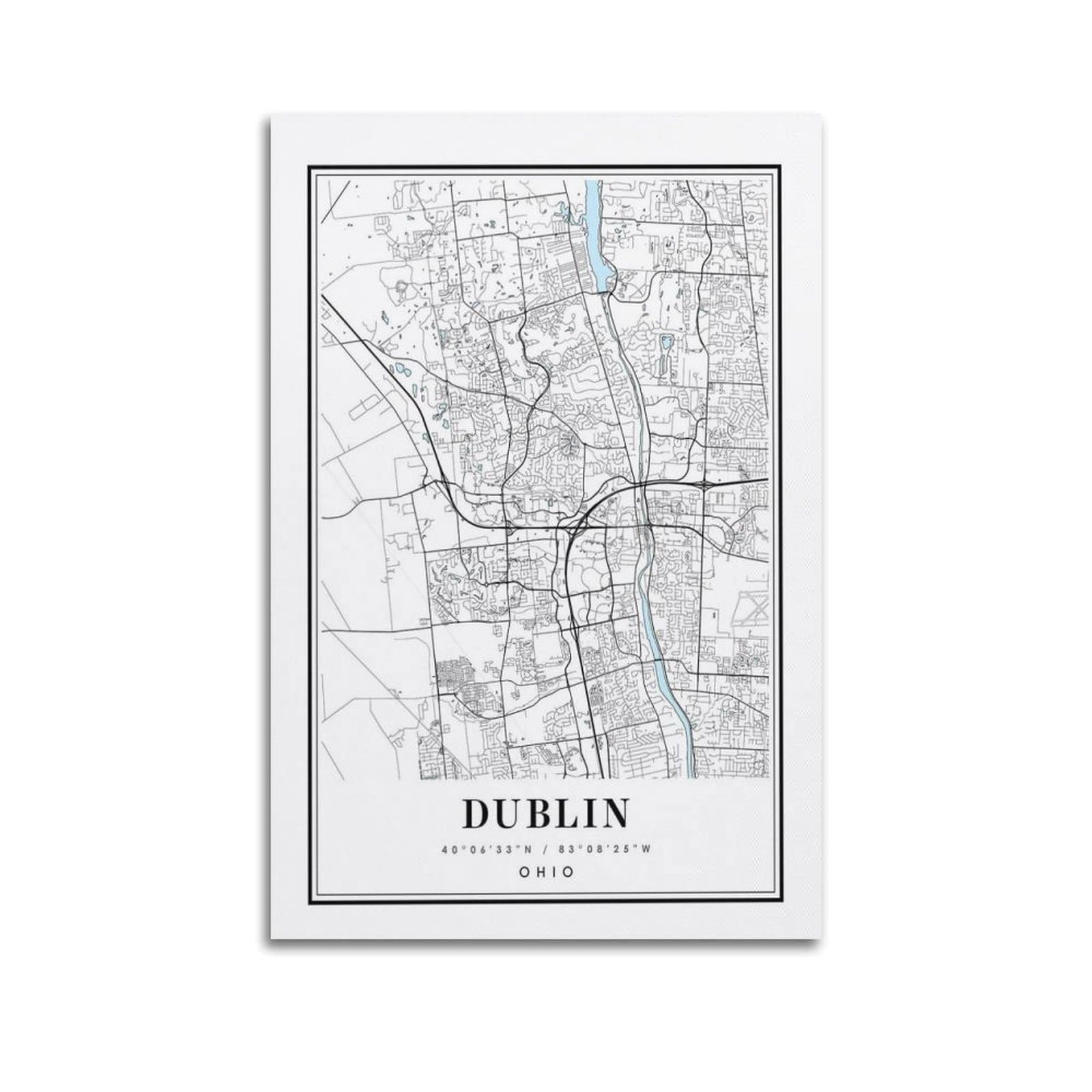 xiaoxiaoshen Dublin Ohio Map Canvas Poster Wall Art Prints Room Aesthetic Murals Bedroom And Living Decorations 20x30inch(50x75cm)