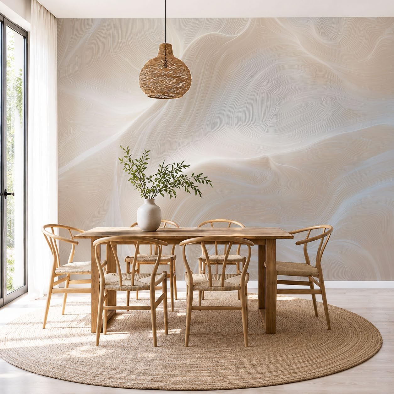 Papier Peint Panoramique Relief Ondulé Beige 350X256Cm