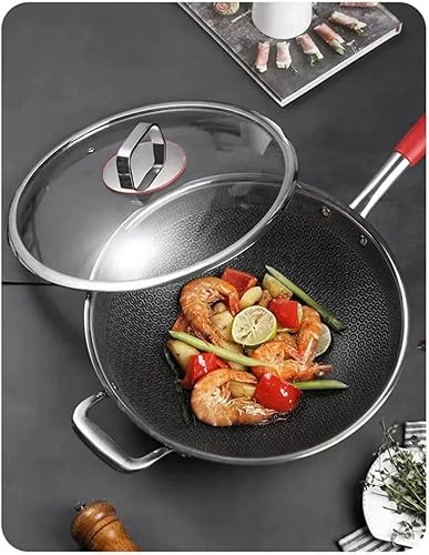 Miniatura 7 de Wok Honeycomb - Sartén de 12 pulgadas con tapa, antiadherente con asas de silicona, sartén híbrida de acero inoxidable, apta para lavavajillas.