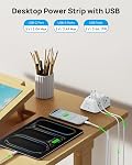 TROND Desk Clamp Power Bar Surge Protector with 3 USB Ports, Power Strip Charging Station with 5 Outlets, 6ft Slim Flat Plug Extension Cord Indoor, Fit 1.97" Tabletop Edge for Home Office Dorm, White