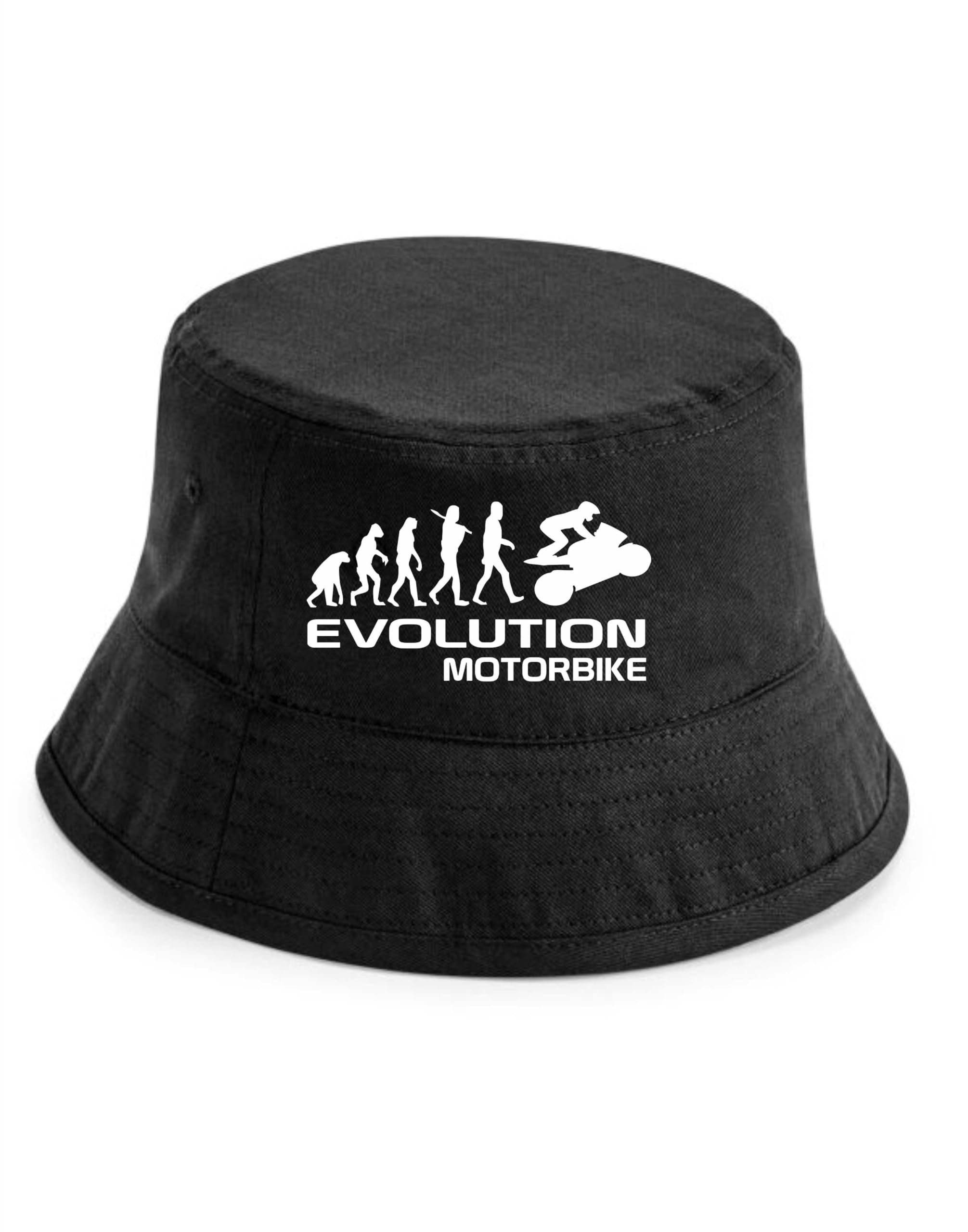 Print4U Evolution of A Motorbike Bucket Hat Biker Biking Birthday Men & Ladies Black LXL