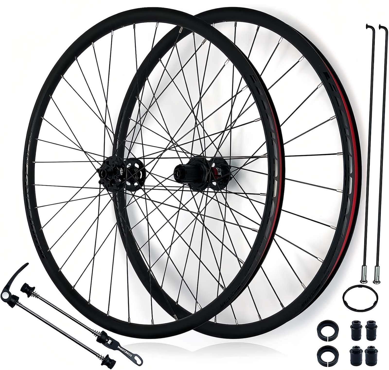 Zestaw kół MTB 26/27,5/29", hamulec tarczowy 32H, przednie i tylne koła, podwójne ściany felgi aluminiowe z szybkim zapięciem, 7-13 biegów