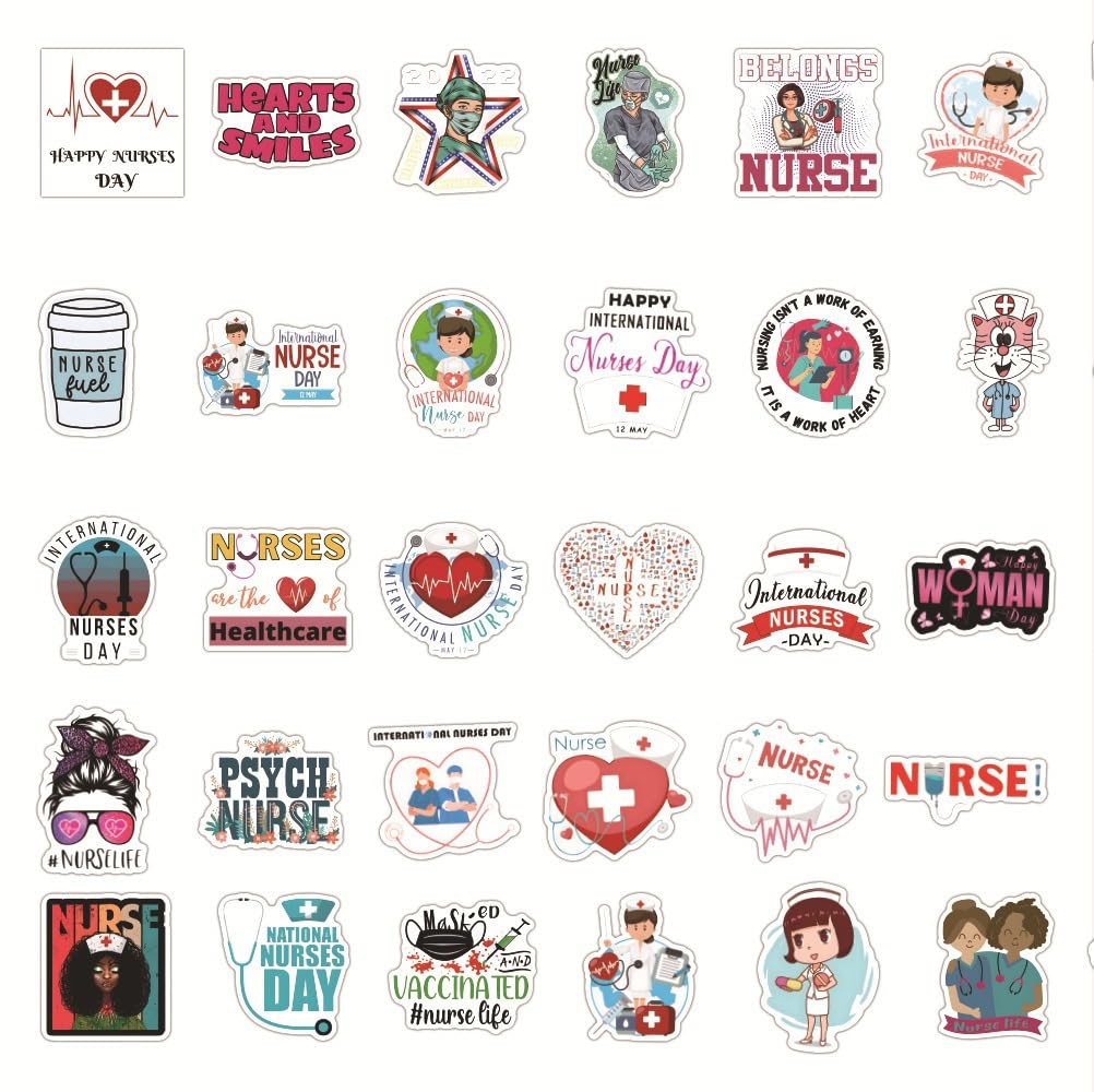Vinyl Stickers 50 Packs of Cartoon Medical Staff Stickers, Waterproof Luggage Stethoscope, Mobile Phone, Computer Helmet, Bag - Image 2