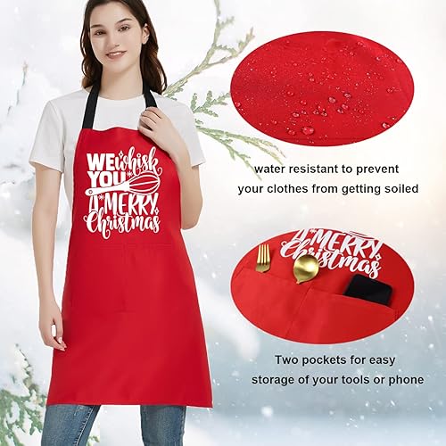 Miniatura 3 de Delantales de Navidad para mujeres con bolsillos, delantal de cocina para hombres, parrilla, barbacoa, regalos de Navidad para panadero, mamá, papá