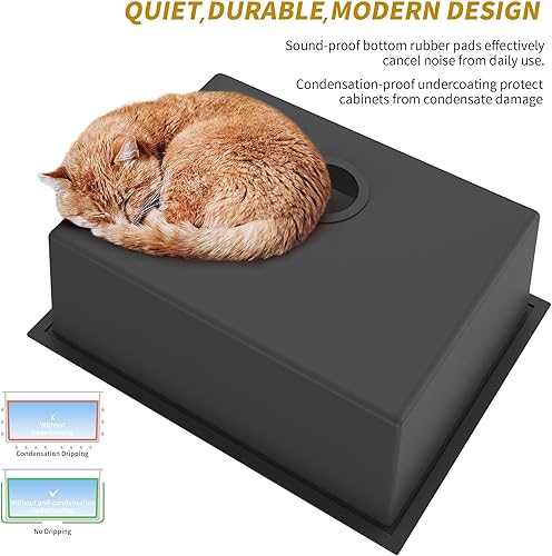 Miniatura 7 de SIPELQDE Fregadero de cocina comercial de 23 pulgadas de acero inoxidable empotrado con un solo cuenco hecho a mano, fregadero de cocina nano