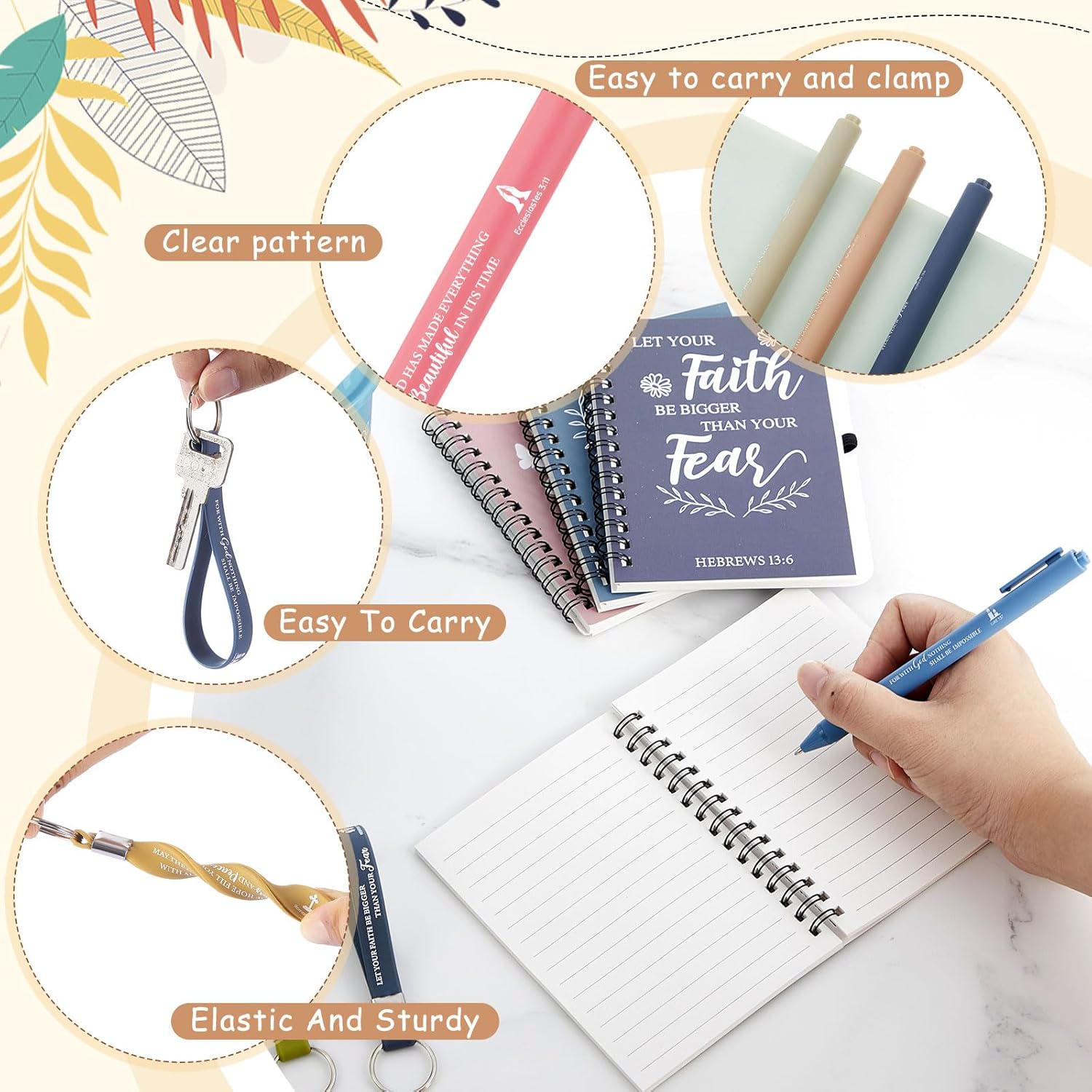 Skylety 12 Set/ 48 Pcs Christian Gifts Bulk Church Christmas Religious Gift Set 16 oz Bible Scripture Cups with Lids Mini Spiral Notebooks Pens Keychains for Women Staff Team Friends (Morandi Color) - Image 5