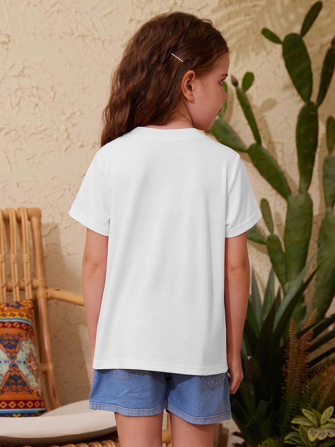 ZDC Girls' Short Sleeve Shirts Kids Crewneck T-Shirts Summer Tops Basic Tees 5-14 Years