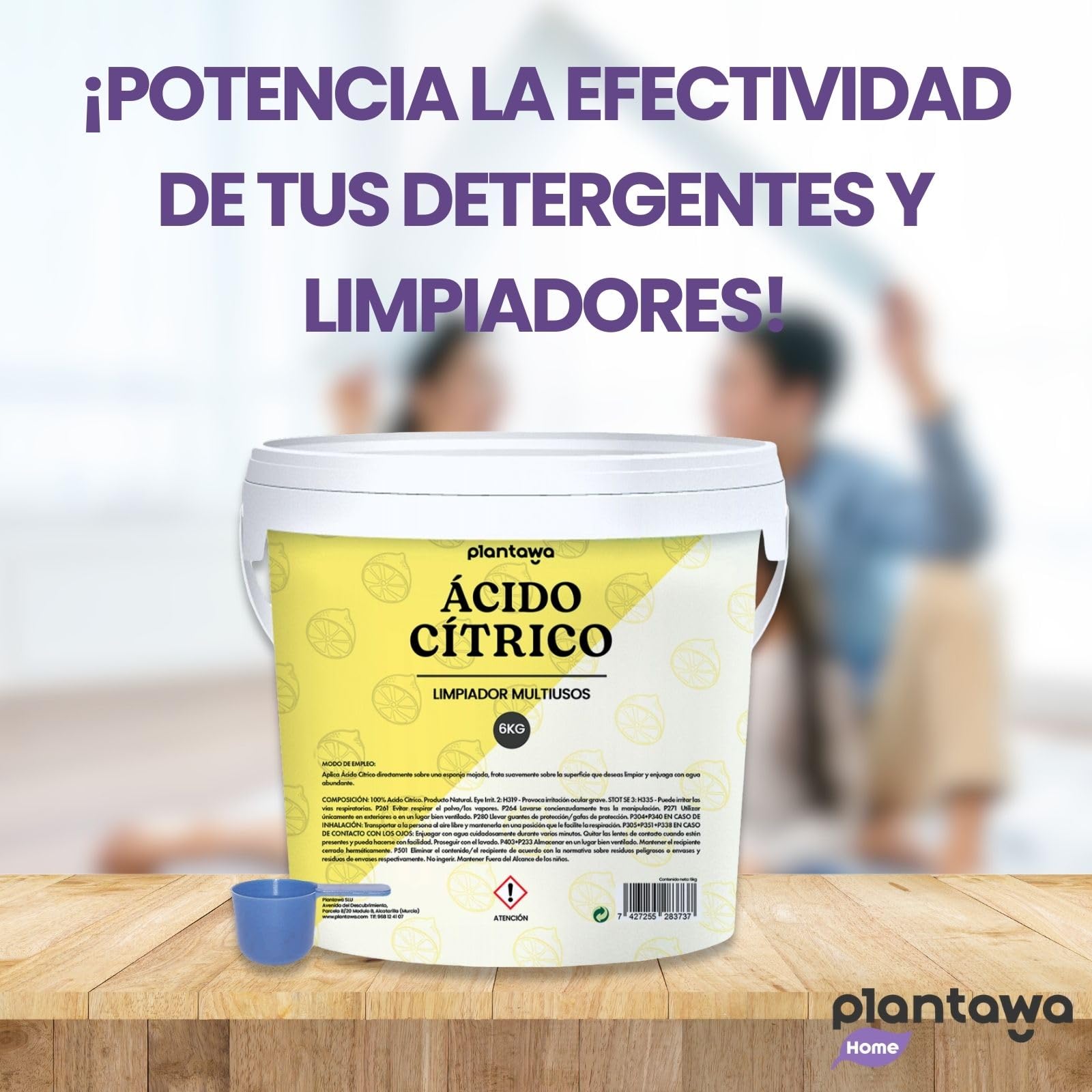 PLANTAWA Ácido Cítrico en Polvo 6kg | Acido Citrico para Limpieza de Cal y Residuos | Alta Solubilidad | Ideal para Cocina, Lavadoras y Grifos | Gran Formato Multiusos