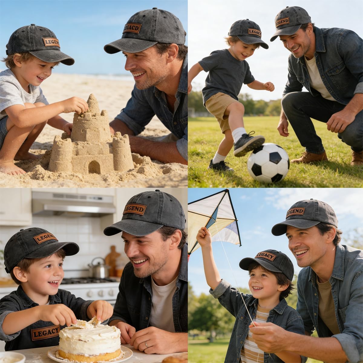 2PCS Legend and Legacy Baseball Cap for Dad Son, Adjustable Cotton Leather Patch Parent-Child Hat… - Image 2