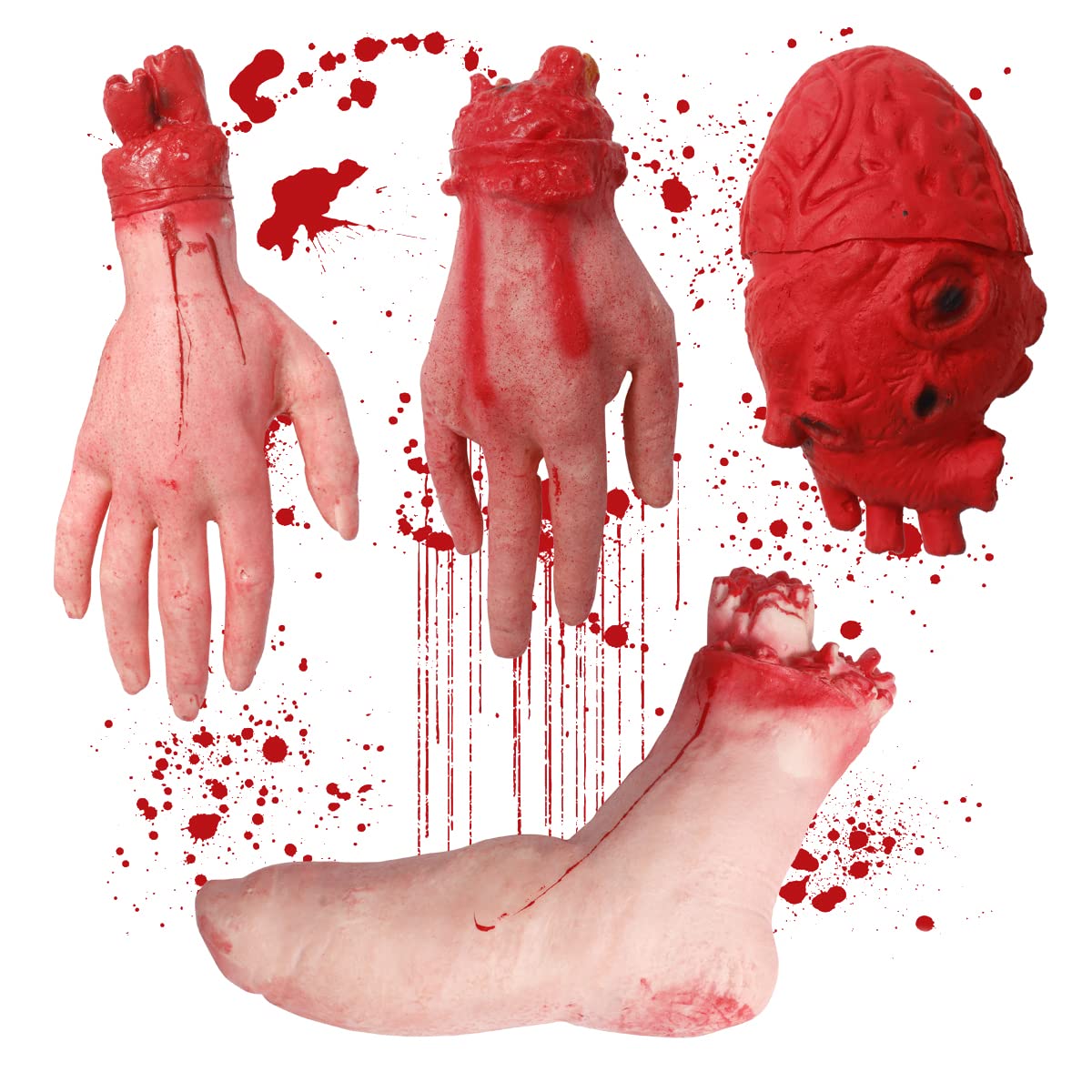 Bebester Halloween Decorations Terror Severed Hand Leg Heart Props Set，Human Body Parts Scary Realistic Simulation Halloween Prop Halloween Severed Body Horrible Prop for Haunted House